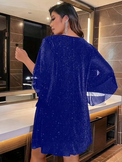 Elegantes Glitzerndes V-Ausschnitt Split-Ärmelformelles Kleid Für Damen | Für formelle Anlässe