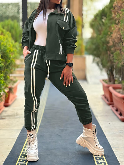 Stilvolle Jacke Mit Reißverschluss Pullover & Jogginghose Für Damen | Ideal für Herbst/Winter