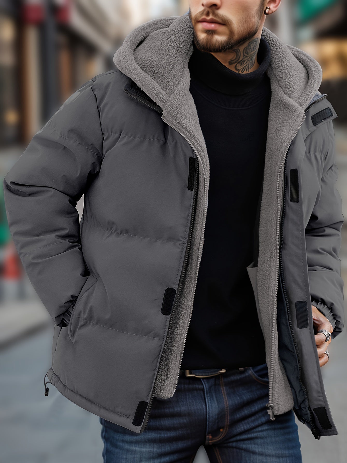 Lässige Kapuzen Daunen-Alternative Winterjacke Mit Taschen Für Herren | Perfekt für den Alltag