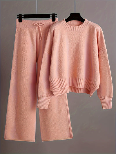 Bequemer Pullover In Einfarbigem Strick & Weitgeschnittene Jogginghose Für Damen | Ideal für Herbst/Winter