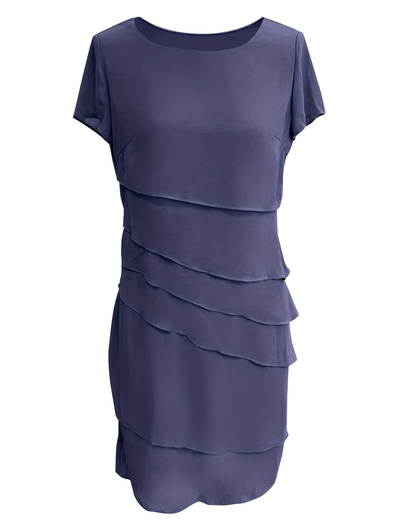 Stylisches Unifarben Geschichtetes Besatz Rundhals Kurzarmformelles Kleid Für Damen | Für formelle Anlässe