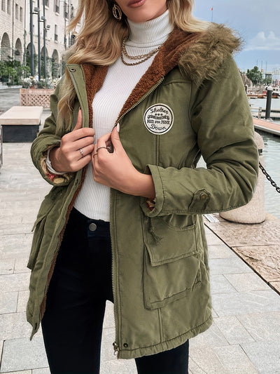 Fleece-Parka-Winterjacke mit veganem Fell für Damen, elegant | Perfekt für Outdoor-Aktivitäten