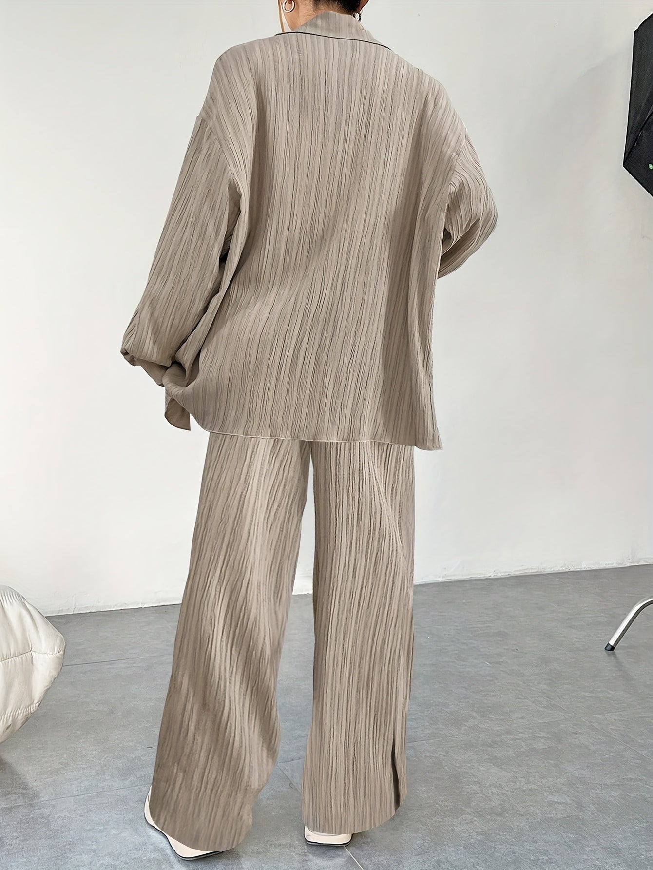 Bluse Mit Knopfleiste, Langarm & Elastische Taillenhose Outfit Set Für Damen | Ideal Für Herbst/Winter
