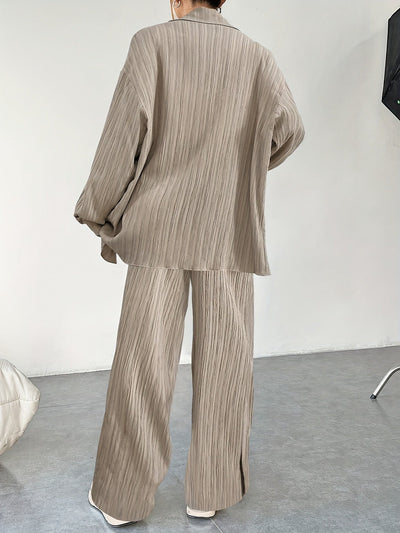 Bluse Mit Knopfleiste, Langarm & Elastische Taillenhose Outfit Set Für Damen | Ideal Für Herbst/Winter