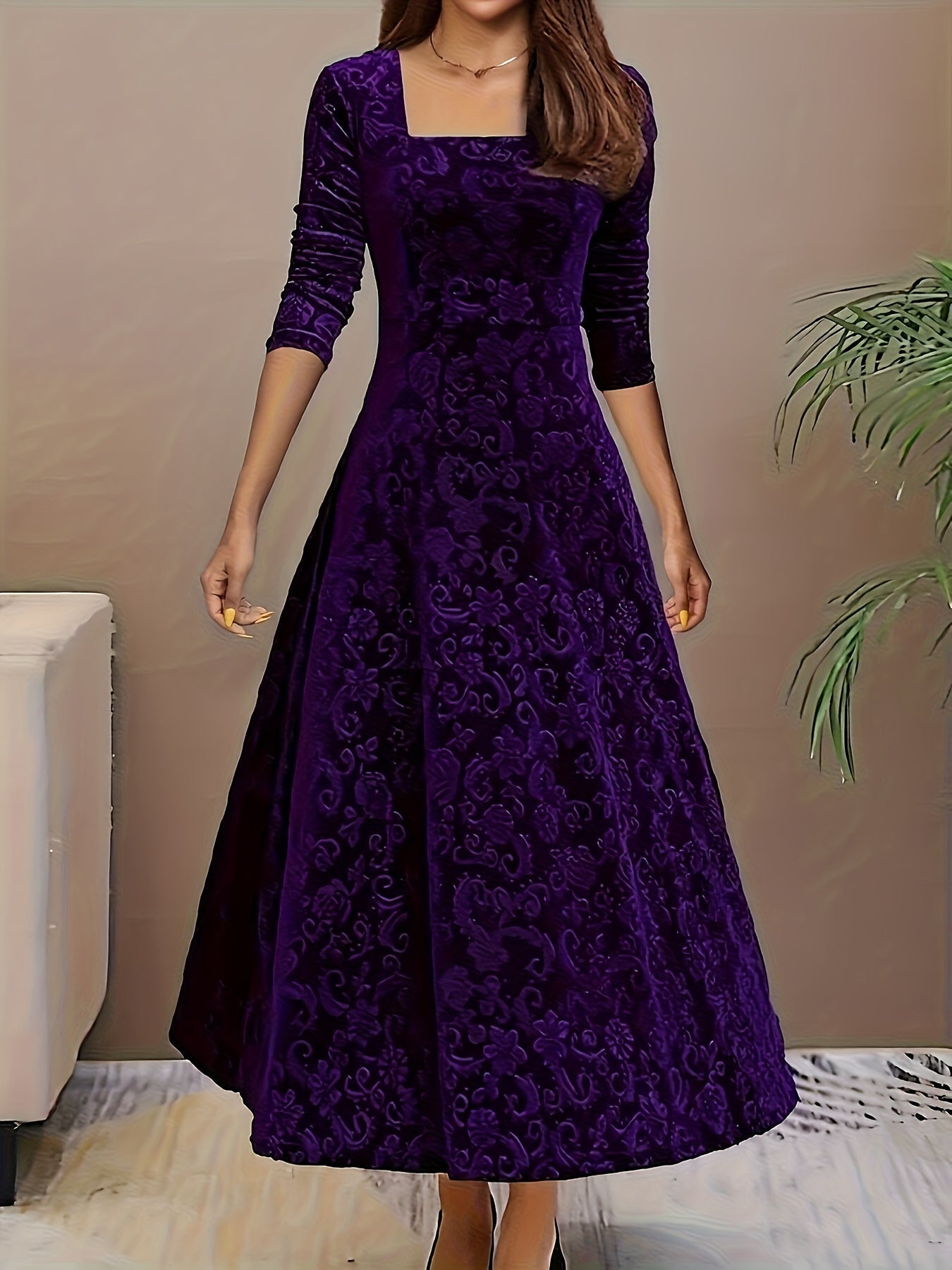 Stylische Baumwollblumenmusterformelle Kleid Für Damen | Für formelle Anlässe