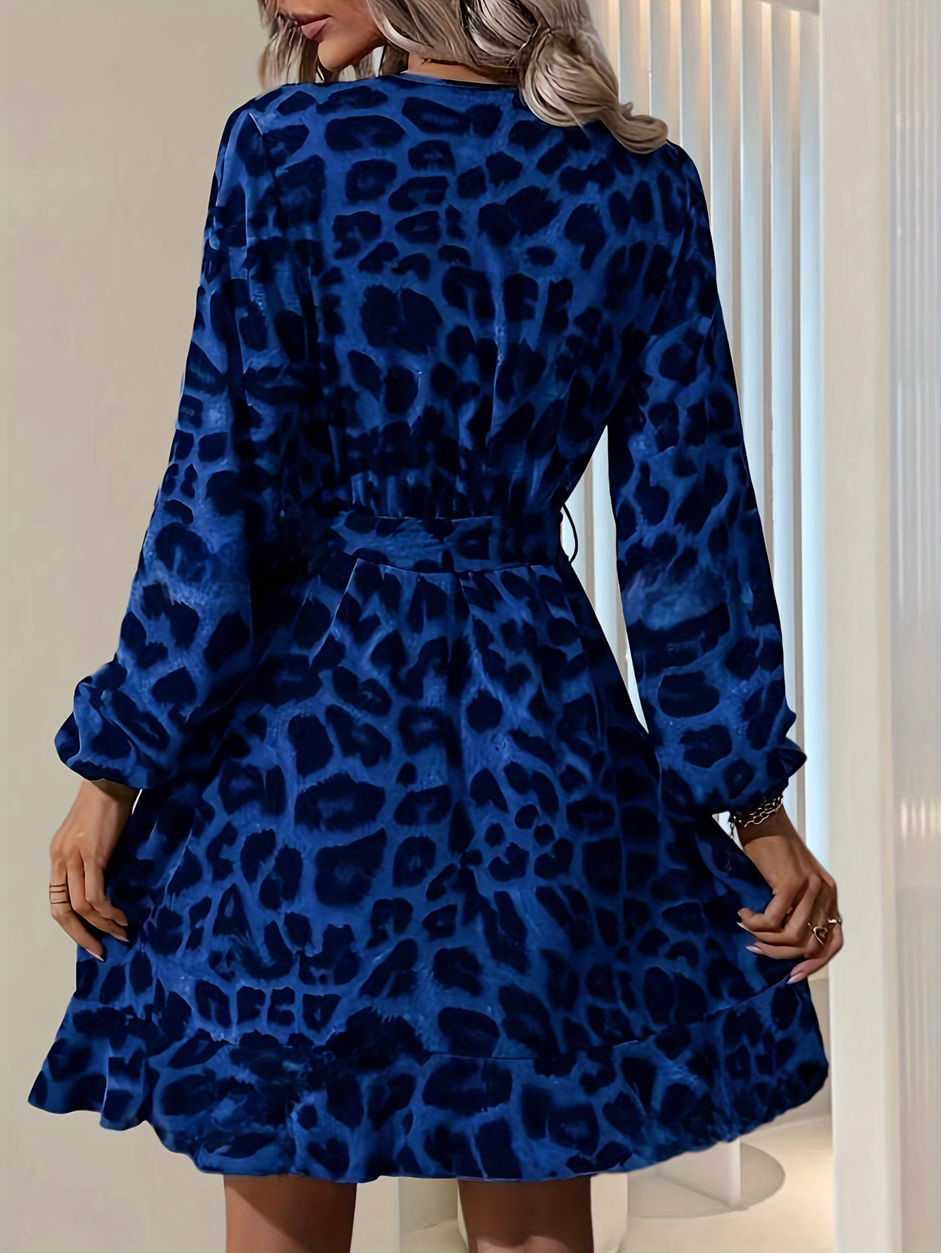 Stilvolles Leopardenmuster Wickelausschnitt Langarm Mit Gürtel In Der Taille Formelles Kleid Für Damen | Für formelle Anlässe