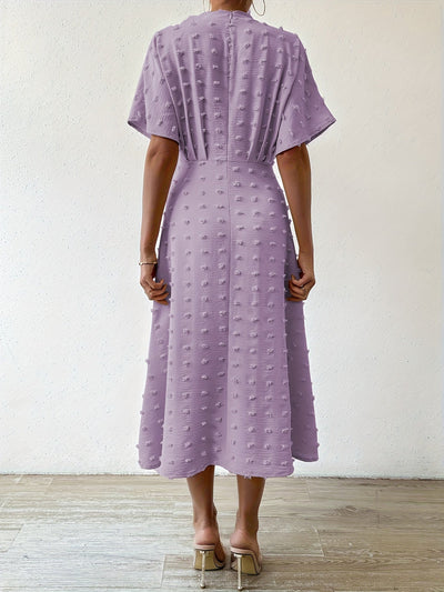 Stilvolles Schweizer Punkt Gerafft Gefaltet Tiefes Dekolleté Kurzarm Midi Formelles Kleid Für Damen | Für formelle Anlässe