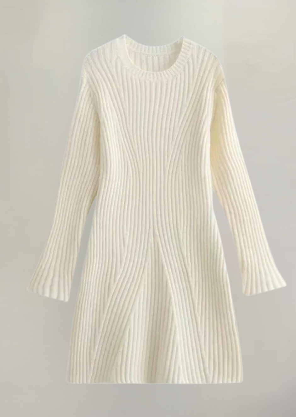 Damen Strickkleid – Rippstrick – Langarm – Bequemer Sitz