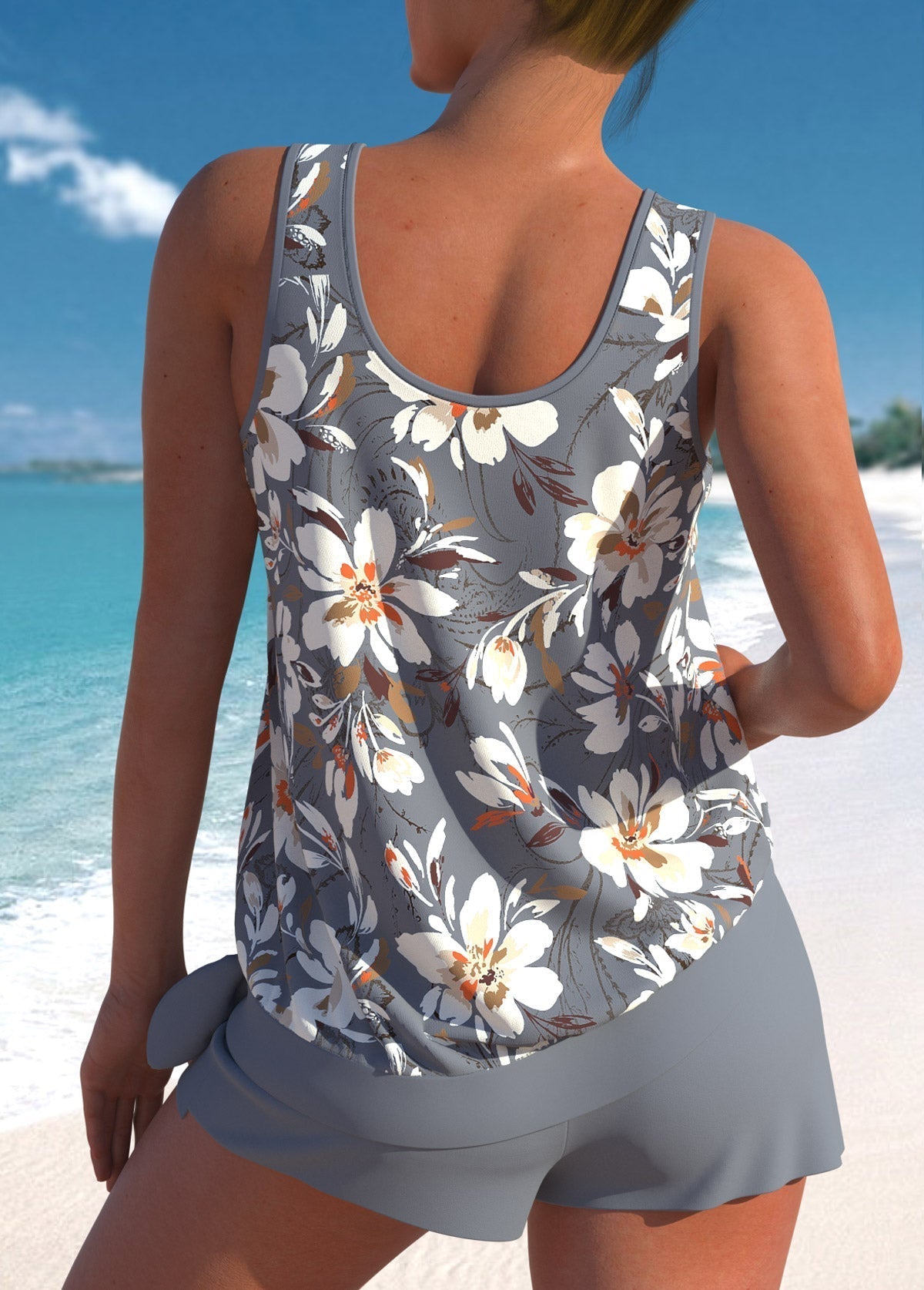 Eleganter Höschen-Tankini mit Tropenprint – Letzter Tag, 80% Rabatt