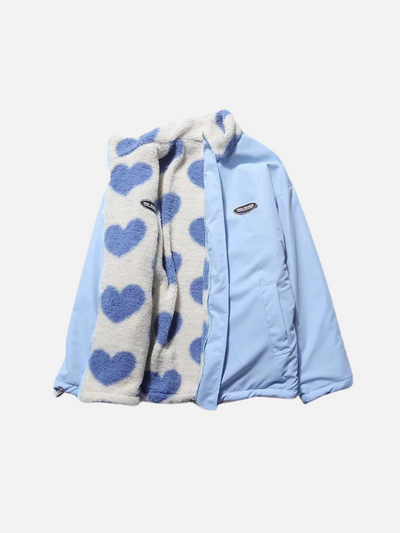 Verspielte Oversized Doppelseitige Herzmuster-Jacke