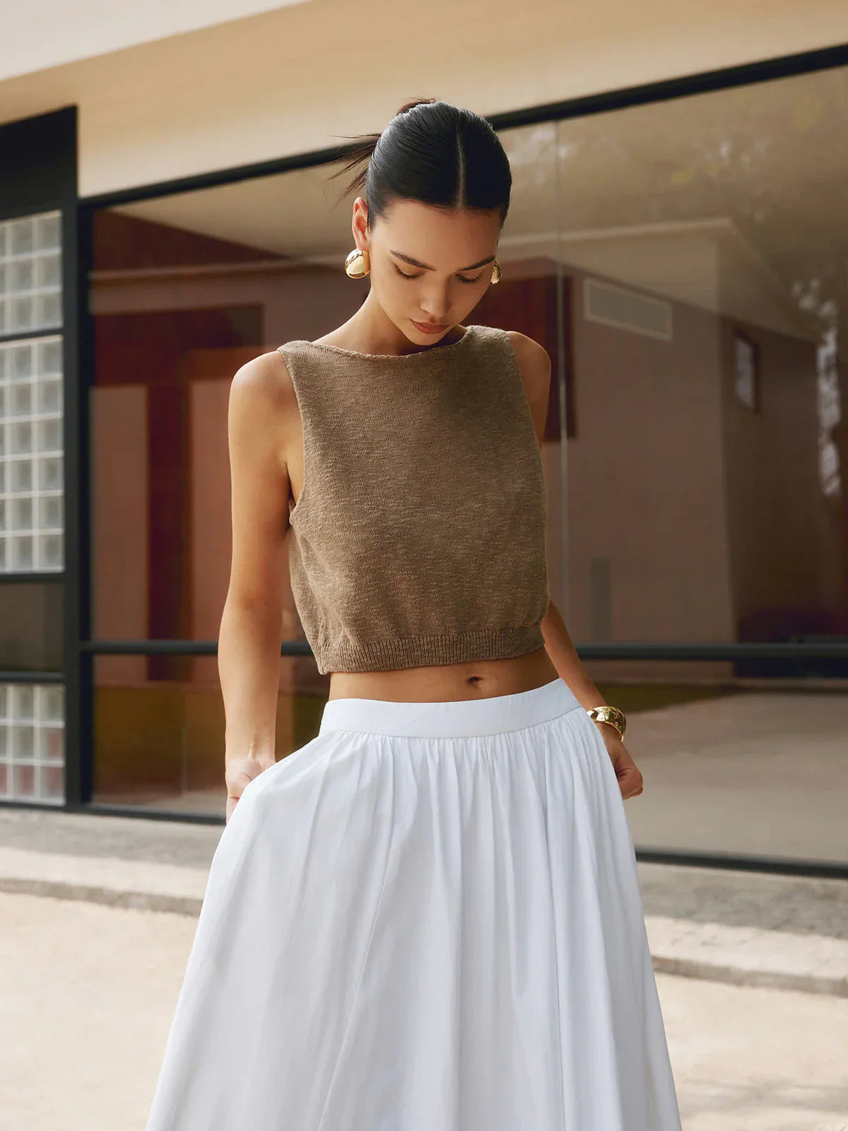 Strick-Crop-Top | Ärmellos | Minimalistischer Stil