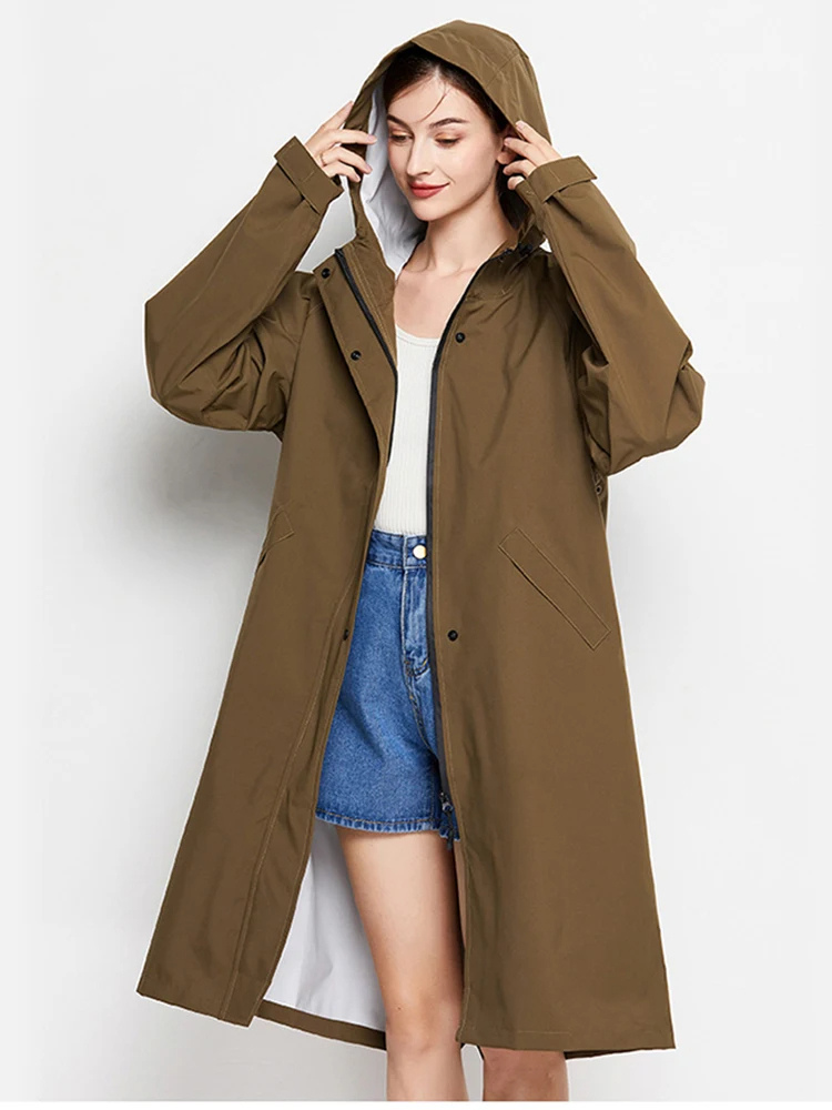 Damen Regenjacke mit Kapuze - Faltbare wasserdichte lange Jacke