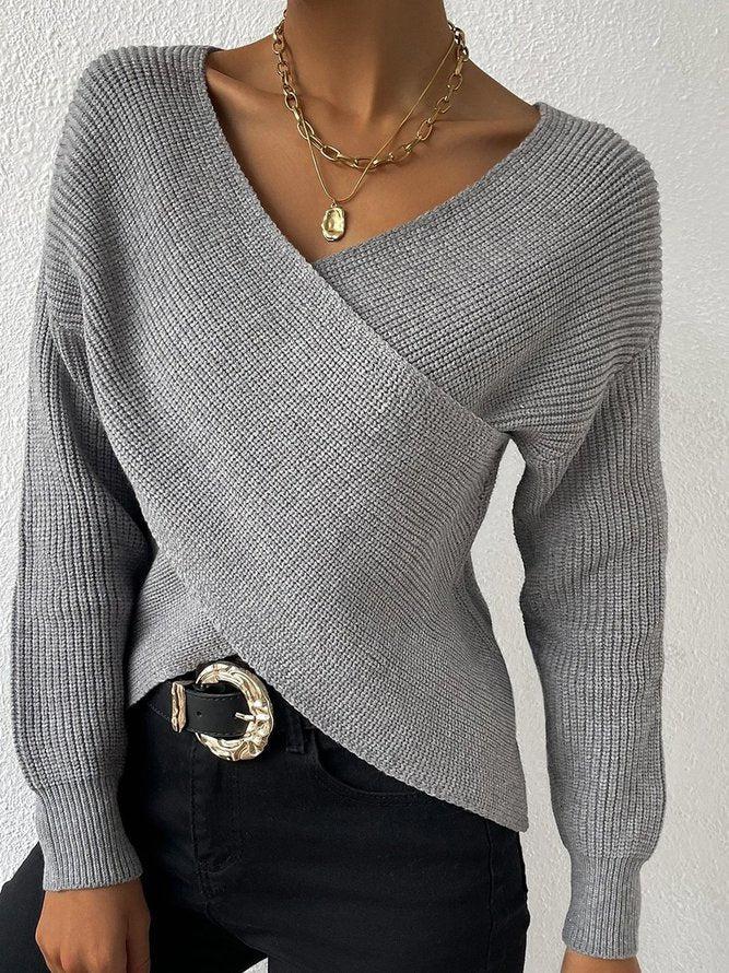 Strickpullover mit Wickeloptik | V-Ausschnitt | Strukturierte Eleganz
