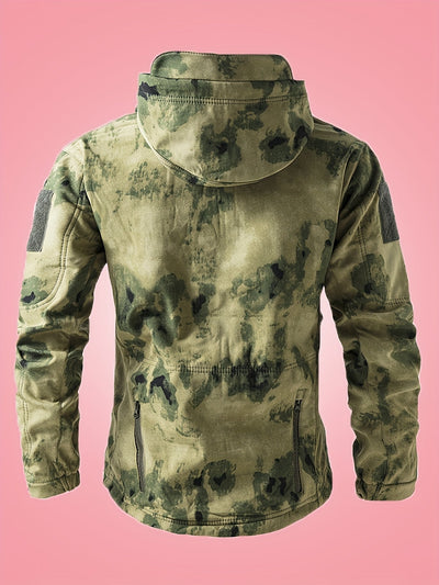 Warme Militärische Tarn-Windbreaker-Outdoorjacke Mit Reißverschlusstaschen Für Herren | Ideal für Outdoor-Aktivitäten