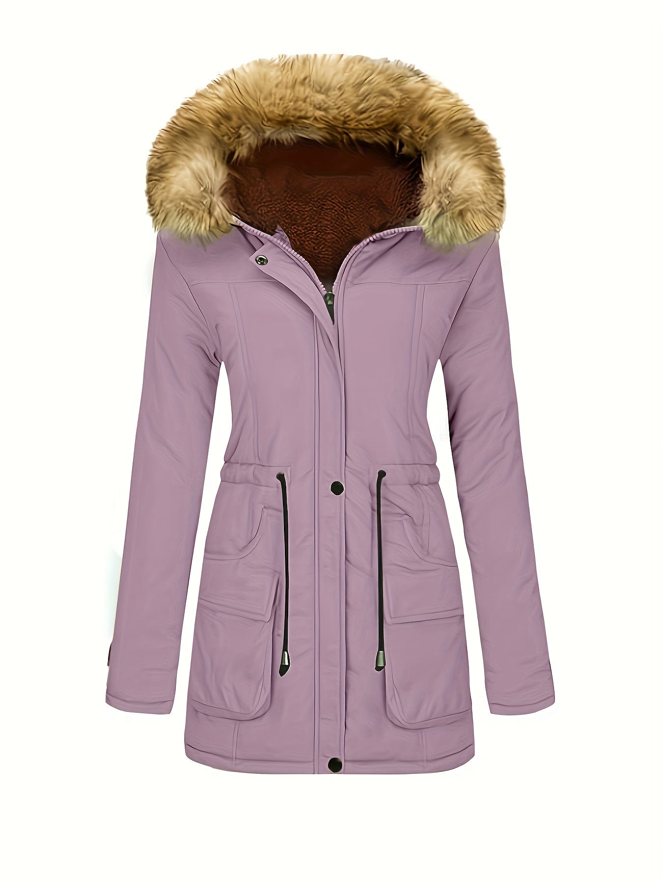 Fleece-Parka-Winterjacke mit veganer Fell-Kapuze für Damen, lässig | Perfekt für den Winter