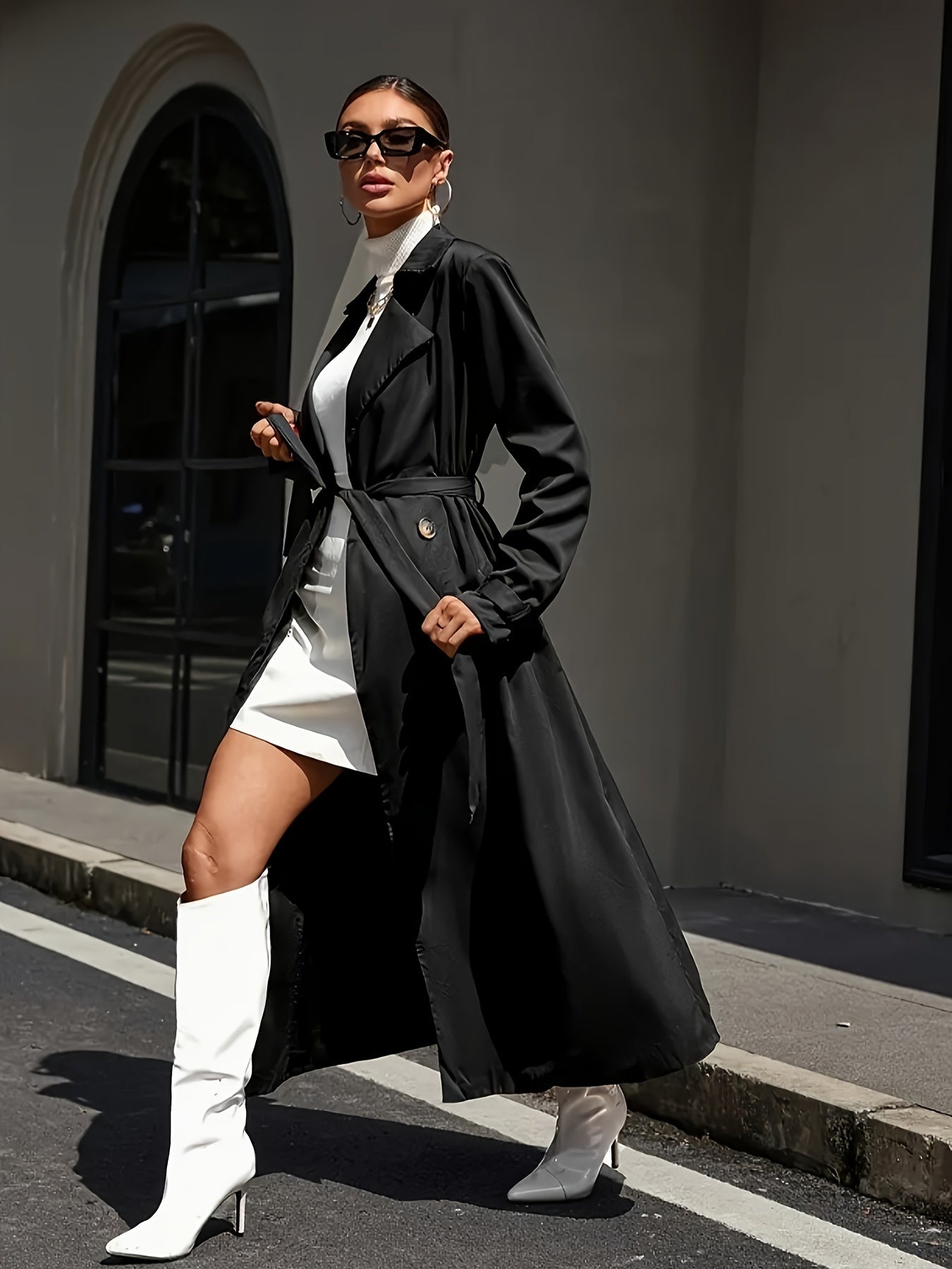 Eleganter Trenchcoat mit einfarbigem Midi-Design für Damen | Ideal für jede Saison