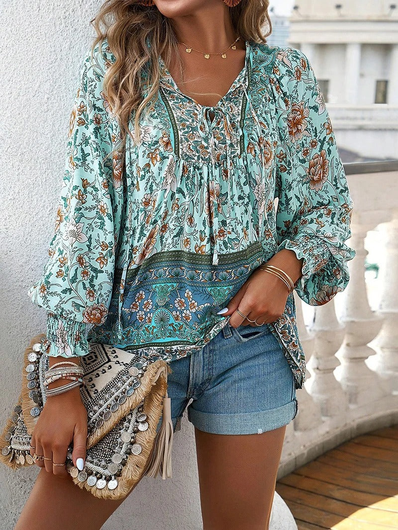 Bluse mit Boho-Muster | Lange Ärmel | Luftig und Verspielt