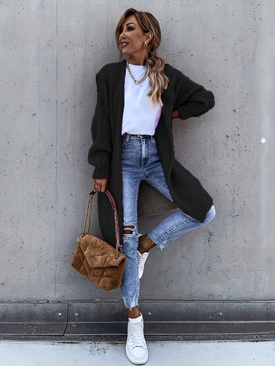 Warme Lange Einfarbige Gestrickte Strickjacke Für Damen | Ideal für Herbst und Winter