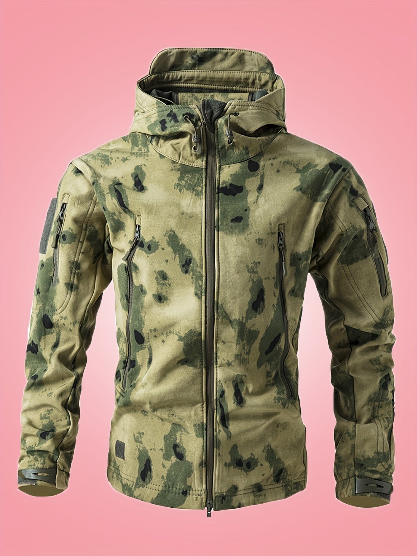 Warme Militärische Tarn-Windbreaker-Outdoorjacke Mit Reißverschlusstaschen Für Herren | Ideal für Outdoor-Aktivitäten