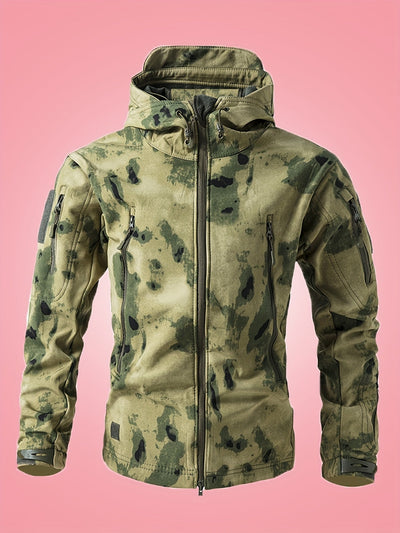 Warme Militärische Tarn-Windbreaker-Outdoorjacke Mit Reißverschlusstaschen Für Herren | Ideal für Outdoor-Aktivitäten
