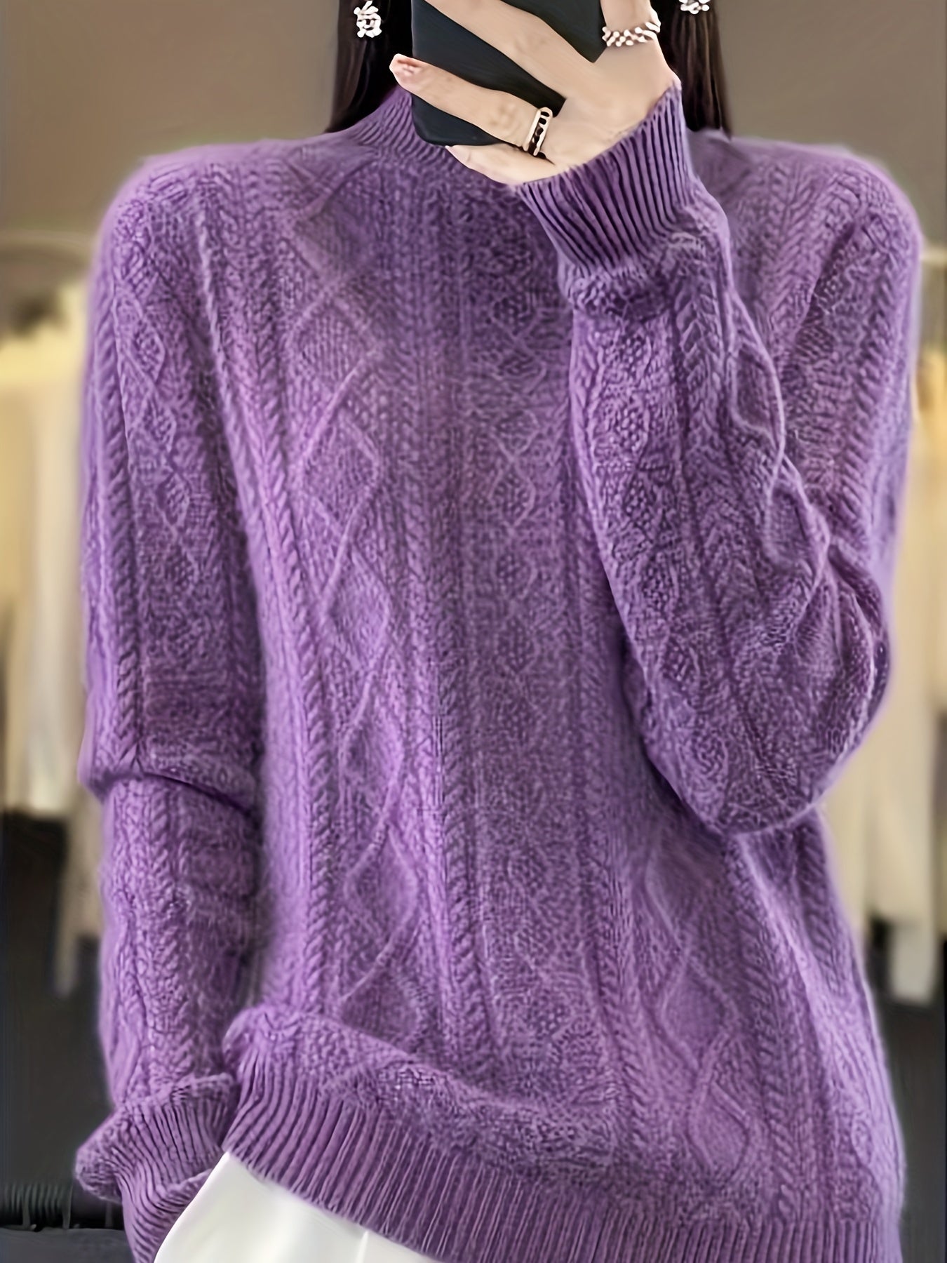Bequemer gestrickter Pullover mit langen, kuscheligen Ärmeln für Damen | Perfekt für zwanglose Tage