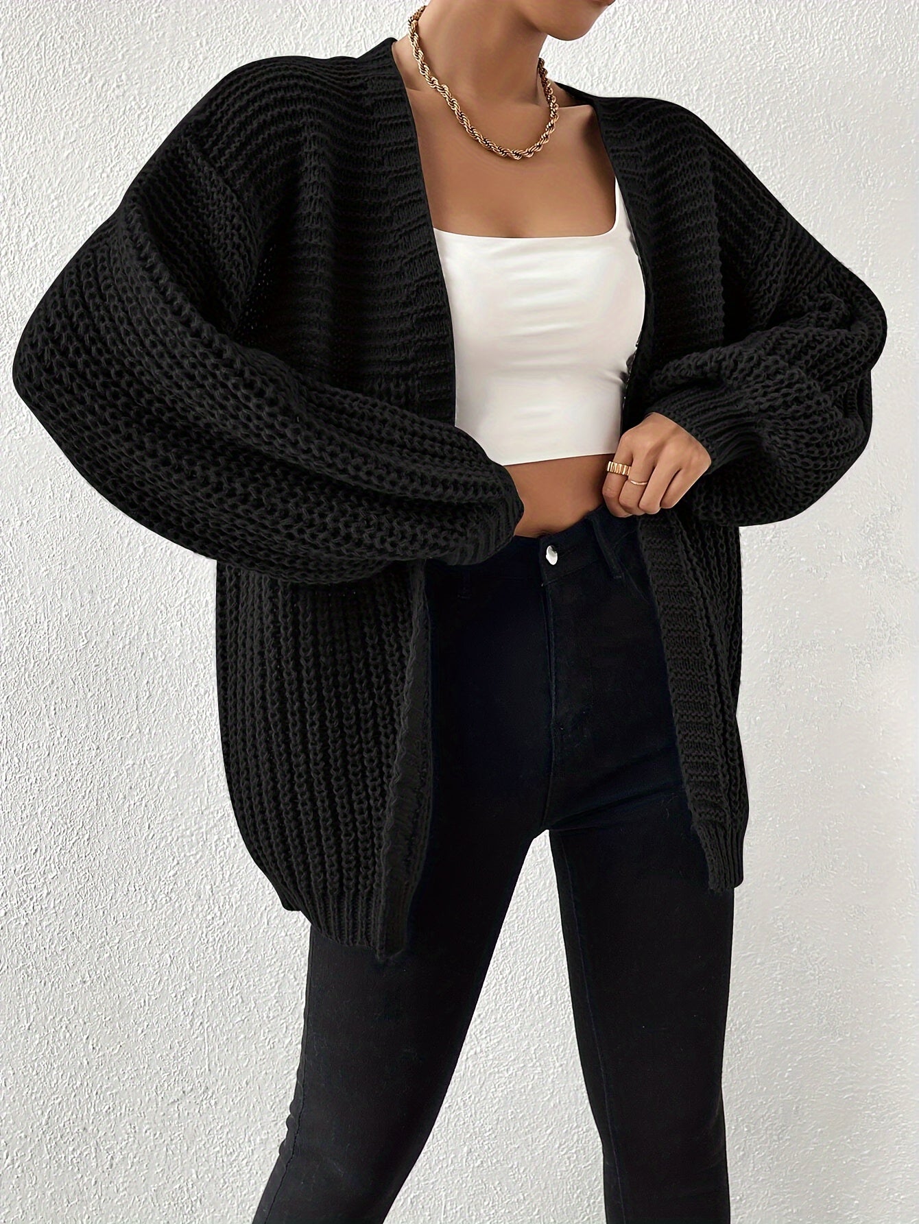 Lässiger gemütlicher grob gestrickter Drop-Shoulder Strickcardigan für Damen | Perfekt für Lässige Tage