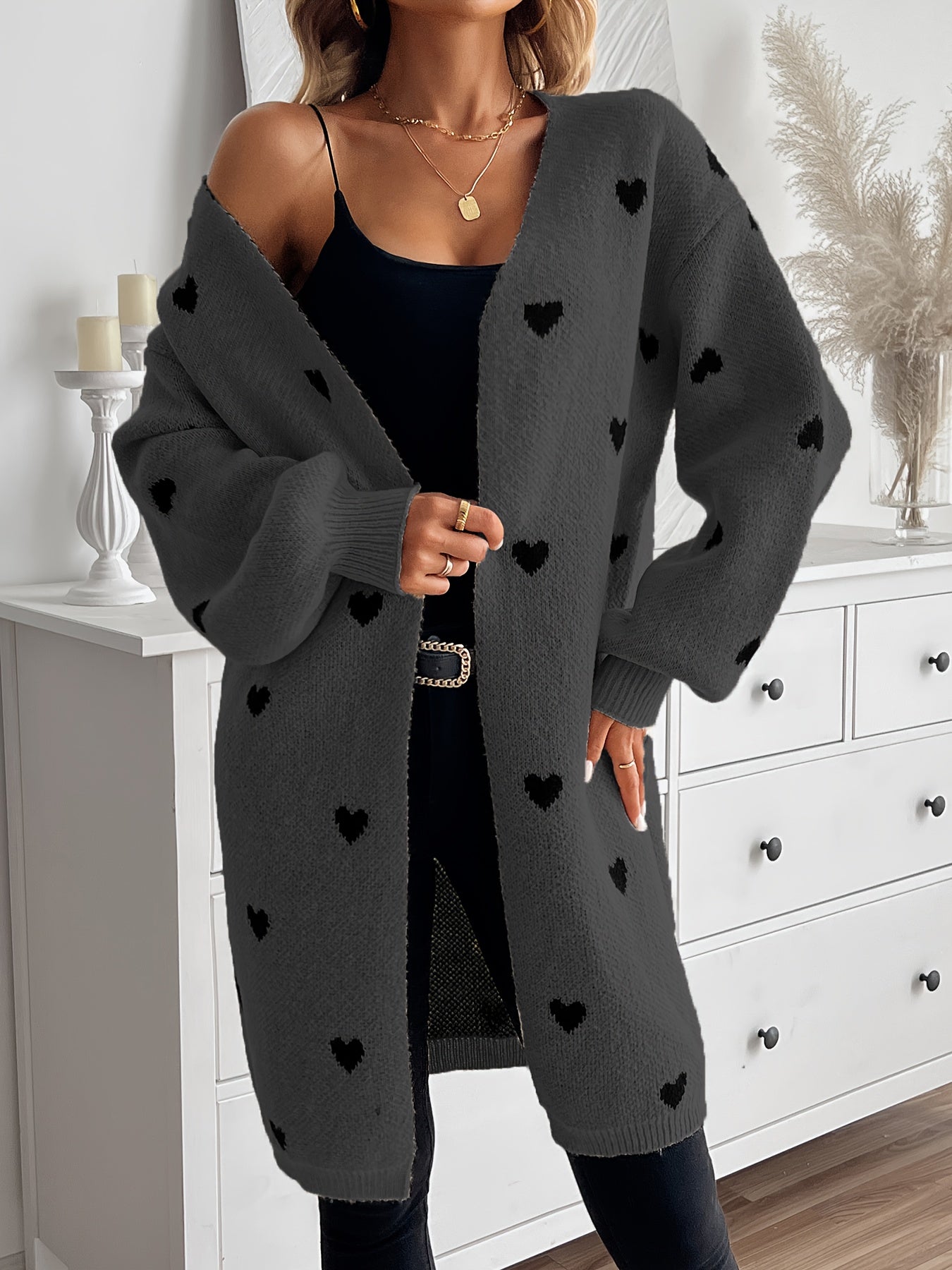 Lässige Herzmuster Strickjacke Für Damen | Perfekt für lässige Tage