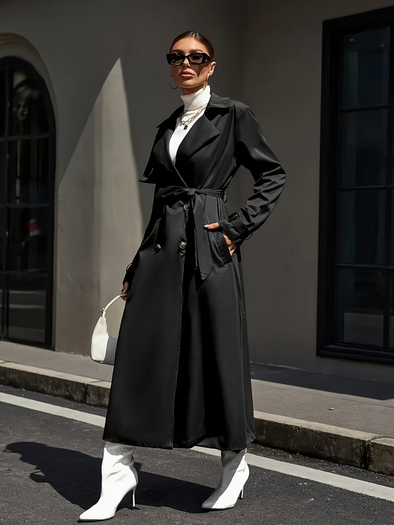 Eleganter Trenchcoat mit einfarbigem Midi-Design für Damen | Ideal für jede Saison