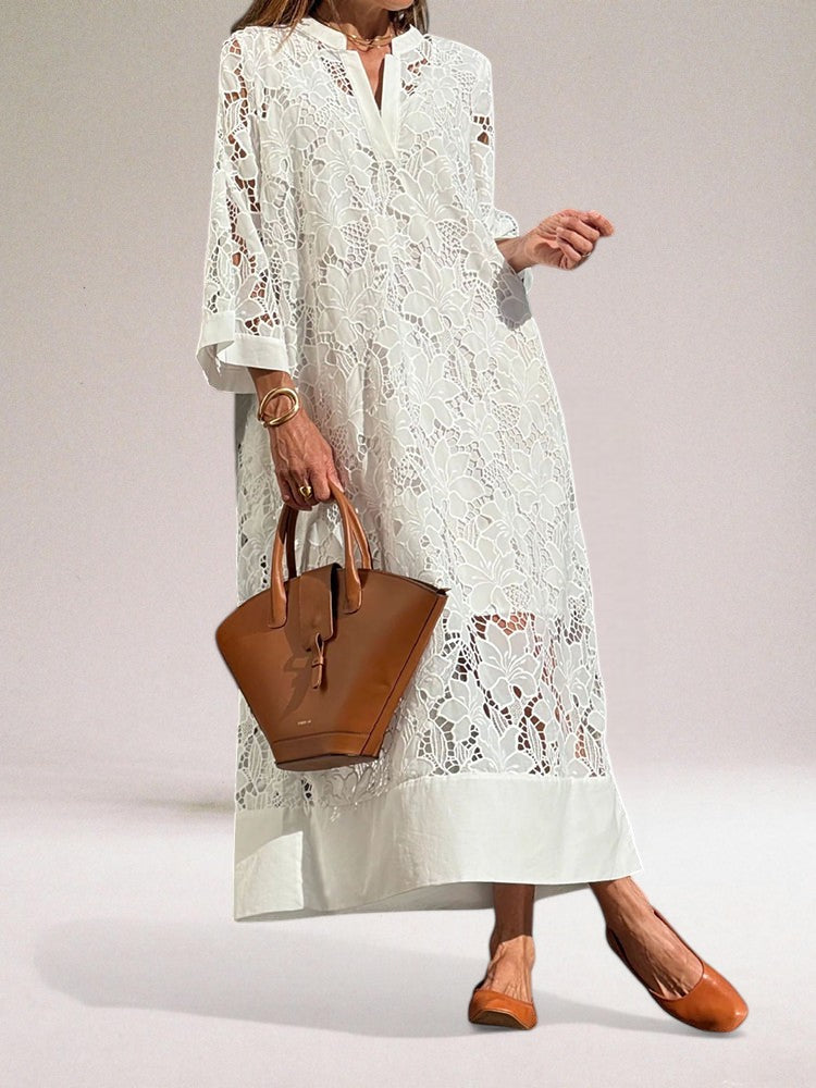 Maxikleid aus Spitze | Elegante Stickerei | Fließender Schnitt