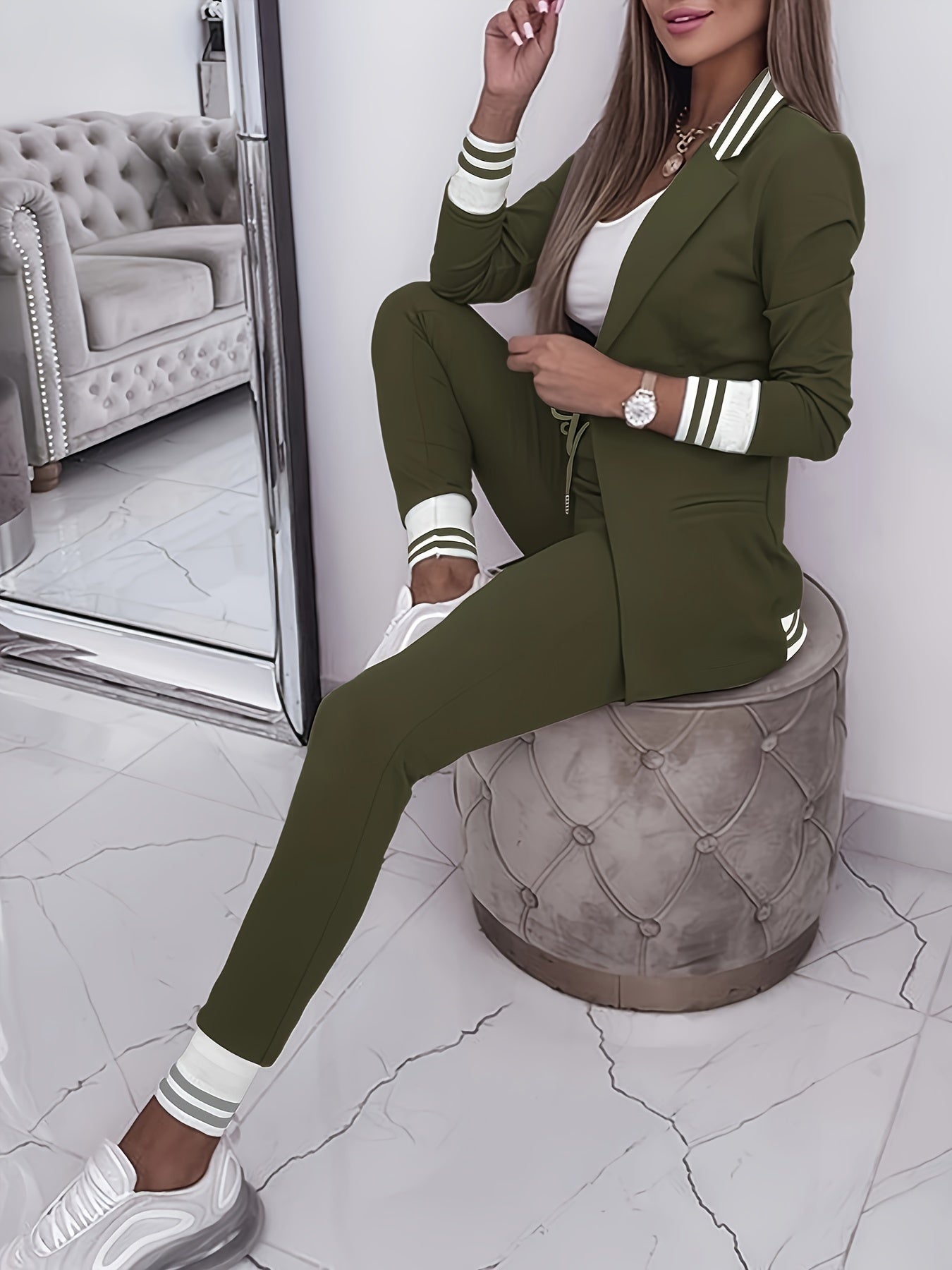 Elegante Front Lange Ärmel & Schlanke Hose Blazer Set Für Damen | Ideal für jedes Event