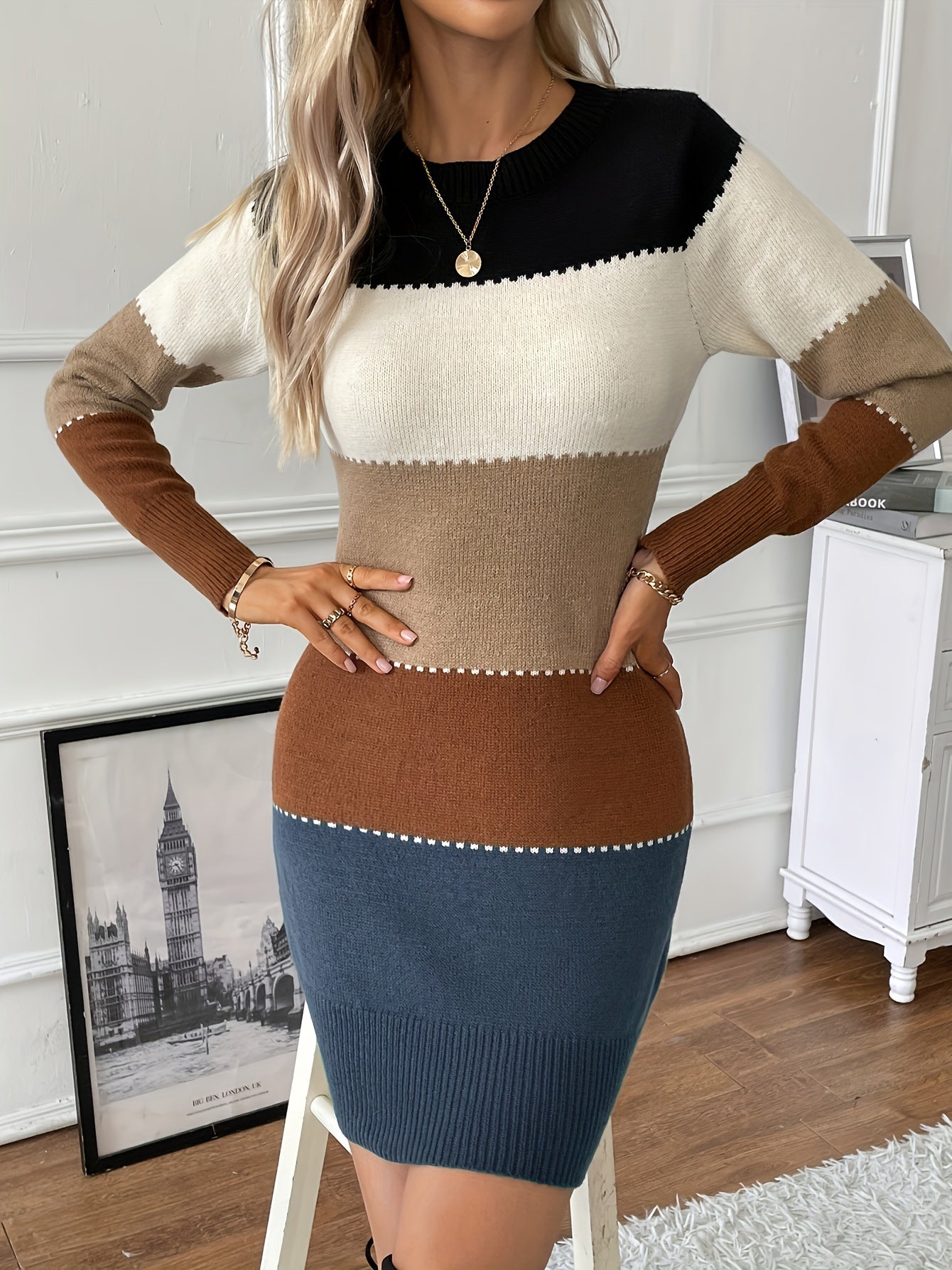 Stylisches Rundhals Gestricktes Formelles Pullover Kleid Für Damen | Ideal für formelle Anlässe