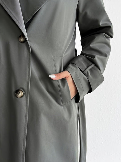 Lässiger einfarbiger Trenchcoat mit Gürtel für Damen | Perfekt für Casual-Tage