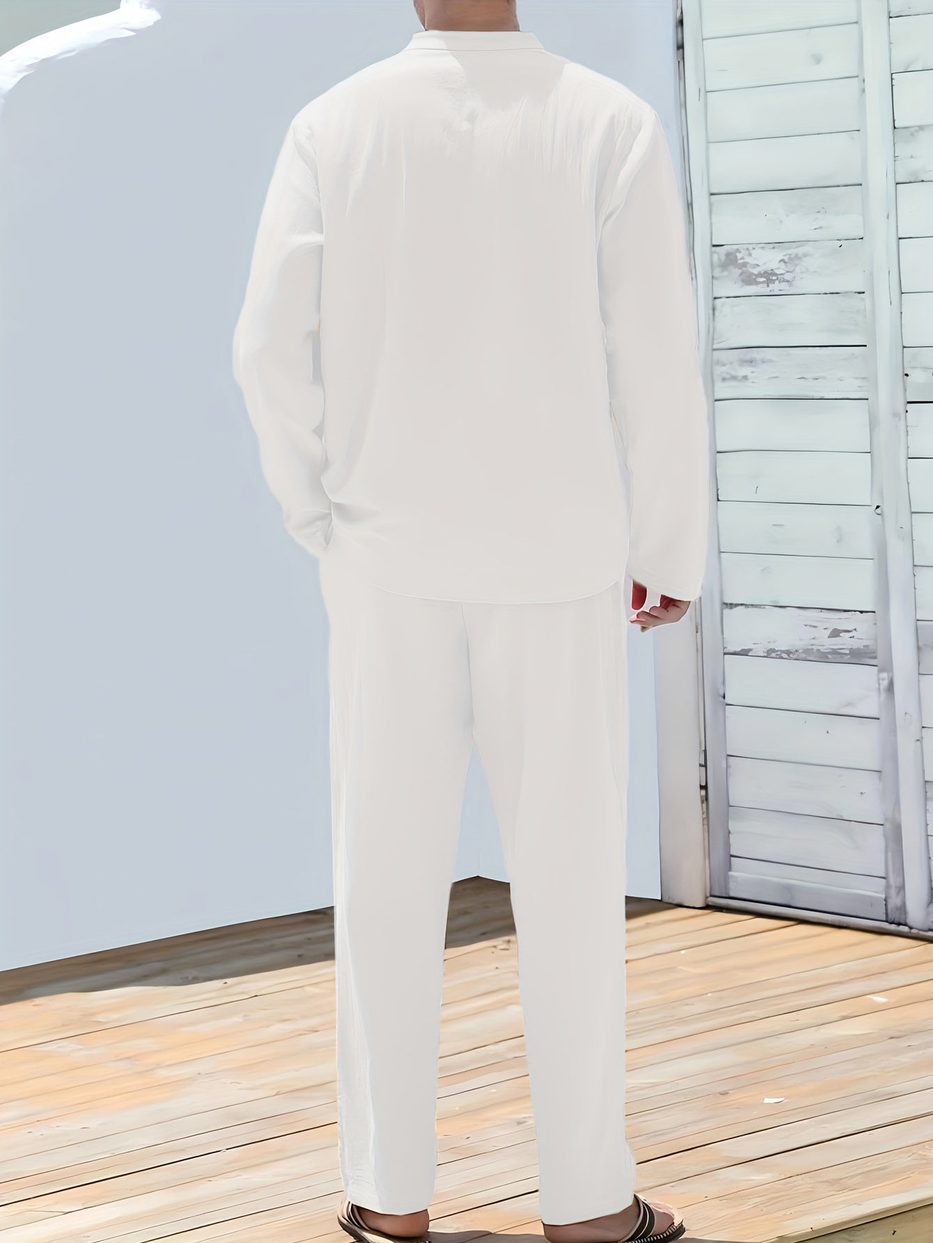 Moderner Reiner Baumwoll-Webstoff-Trainingsanzug mit Stehkragenhemd und Hose für Herren | Perfekt für Freizeitoutfits