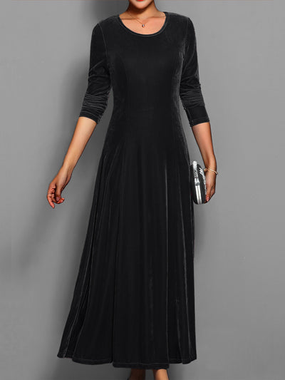 Casual Einfarbiges Stylisches Midi Rundhals Langarm Party Formelles Kleid Für Damen | Für formelle Anlässe
