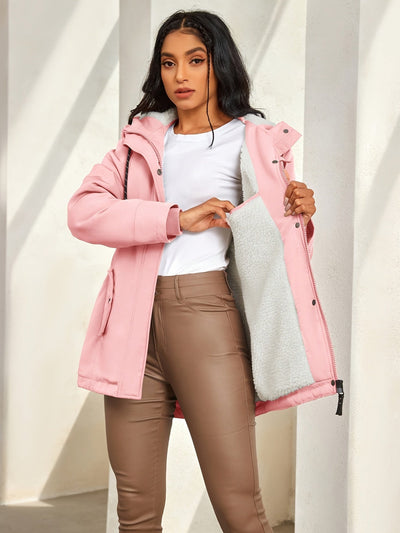 Fleece-Parka-Winterjacke mit Kapuze für Damen, elegant | Perfekt für Outdoor-Aktivitäten