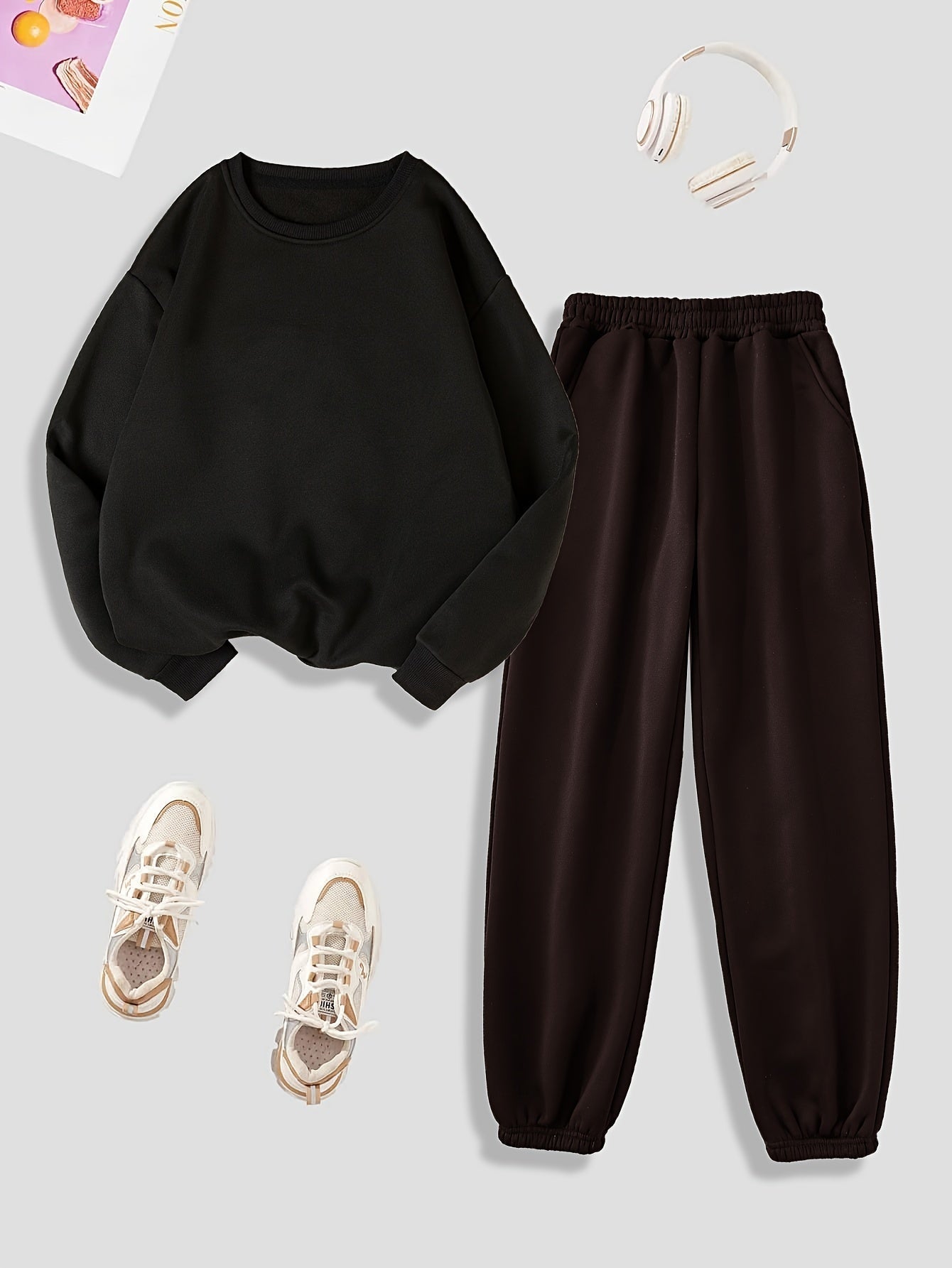 Bequemer Pullover Mit Langem Ärmel Und Plüschfutter & Jogginghose Für Damen | Ideal für Herbst/Winter