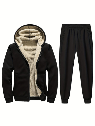 Warmer Fleece Gefütterter Trainingsanzug Mit Stehkragen Reißverschlussjacke Und Sporthose Für Herren | Perfekt für casual days