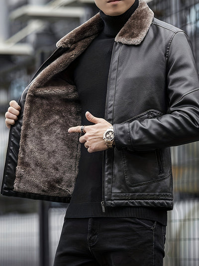 Lässige Fleece Gefütterte PU Leder Winterjacke Für Herren | Ideal für den Winter