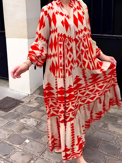 Vallerie - Einzigartiges Druck Maxikleid mit Knöpfen