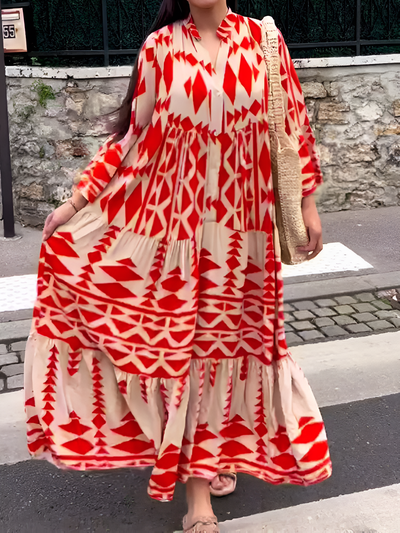 Vallerie - Einzigartiges Druck Maxikleid mit Knöpfen