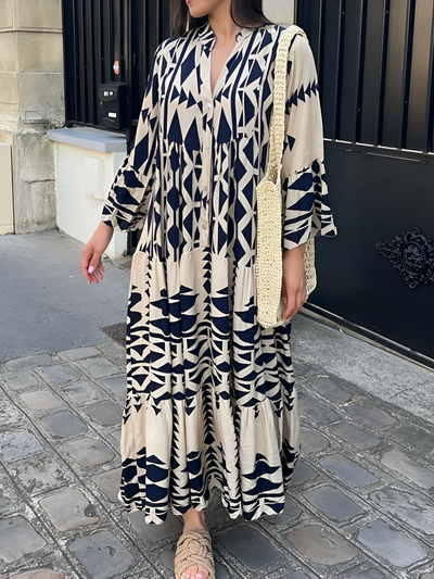 Vallerie - Einzigartiges Druck Maxikleid mit Knöpfen