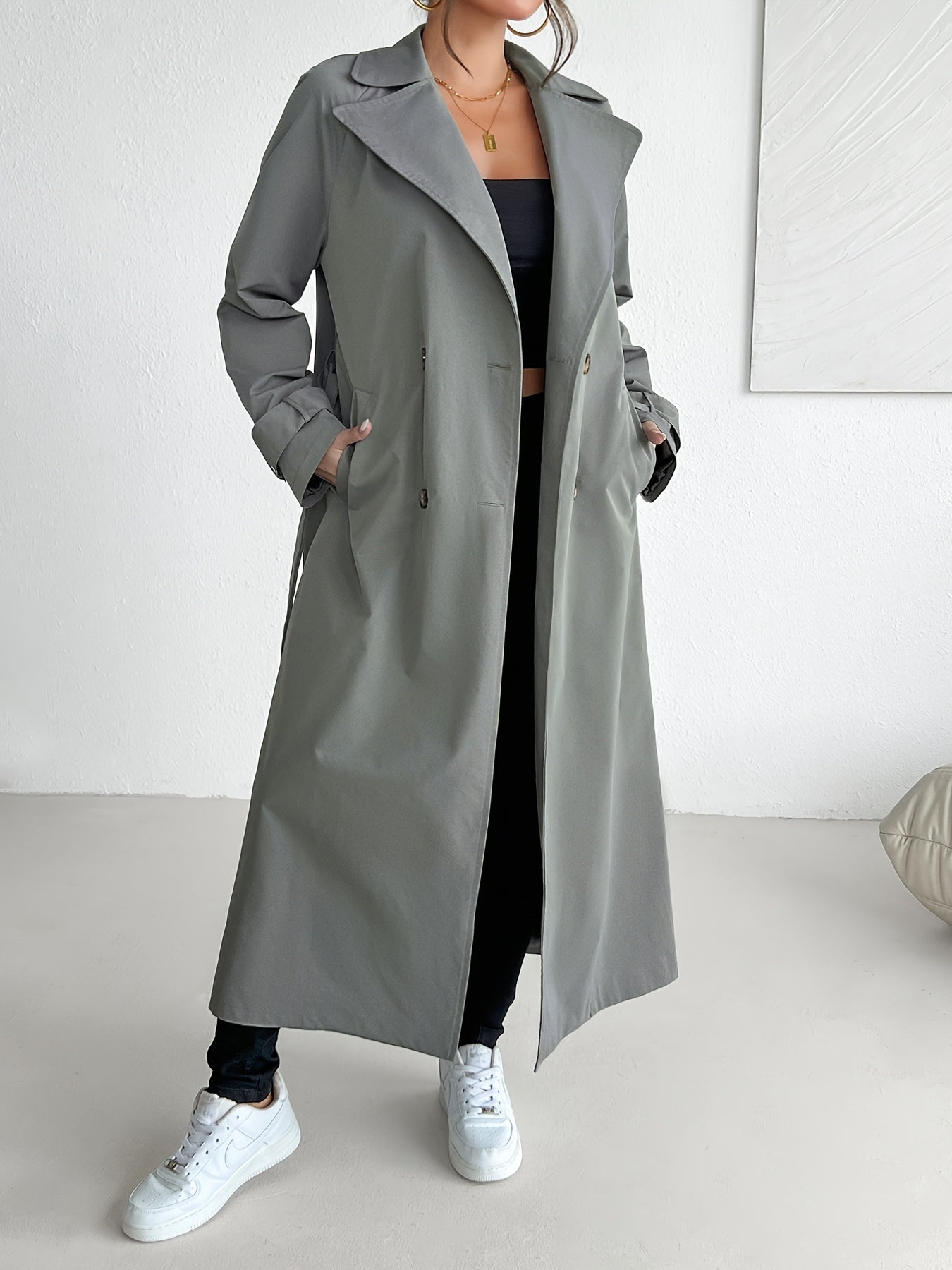 Lässiger einfarbiger Trenchcoat mit Gürtel für Damen | Perfekt für Casual-Tage