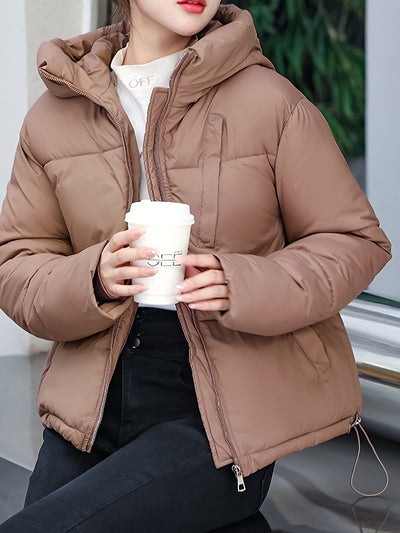 Kurze elegante Puffer-Winterjacke mit Kapuze für Damen | Perfekt für Outdoor-Aktivitäten
