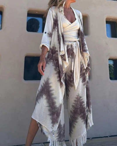 3-teiliges Boho-Set | Tie-Dye Muster | Fransenabschluss