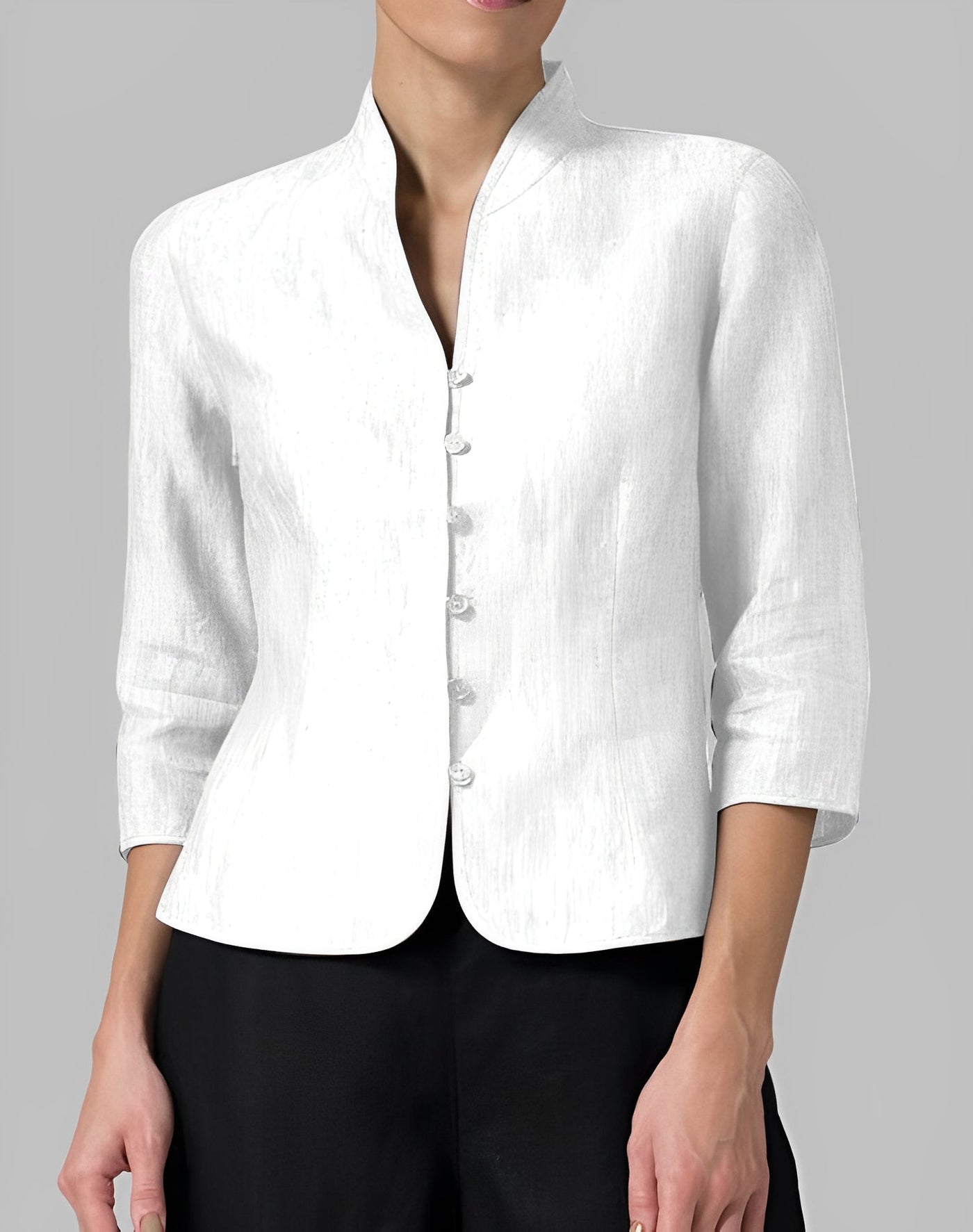 Madeline - Damen-Leinenbluse mit Stehkragen