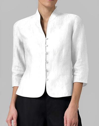 Madeline - Damen-Leinenbluse mit Stehkragen