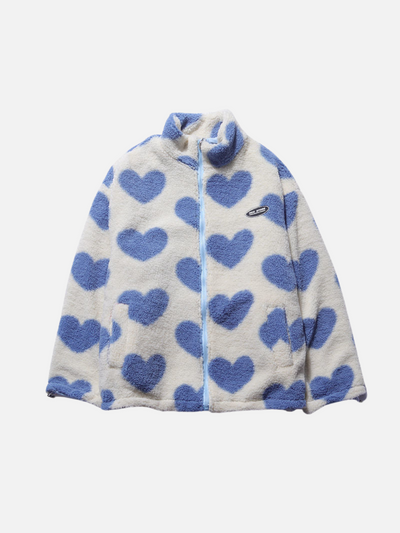 Verspielte Oversized Doppelseitige Herzmuster-Jacke