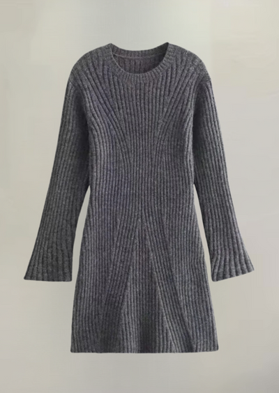 Damen Strickkleid – Rippstrick – Langarm – Bequemer Sitz