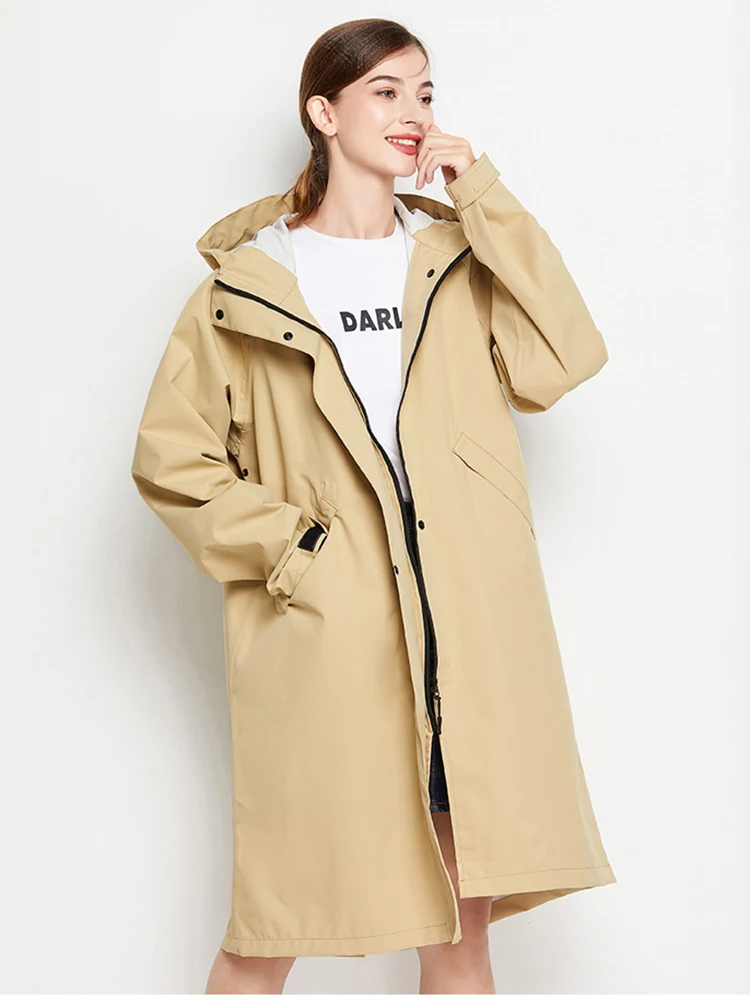 Damen Regenjacke mit Kapuze - Faltbare wasserdichte lange Jacke