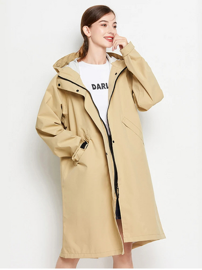Damen Regenjacke mit Kapuze - Faltbare wasserdichte lange Jacke
